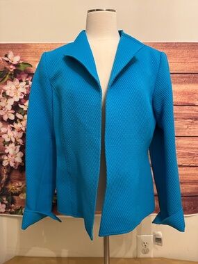 NWT Louben Textured Teal Blue Blazer Women’s Size 10 Open Front Career Jacket